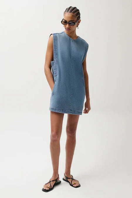 ganni fluffy denim dress Ganni Fluffy Denim Mini Dress - Dark Blue