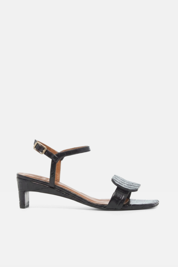 Coclico Taj Heeled Sandal - Black Croc Embossed Leather