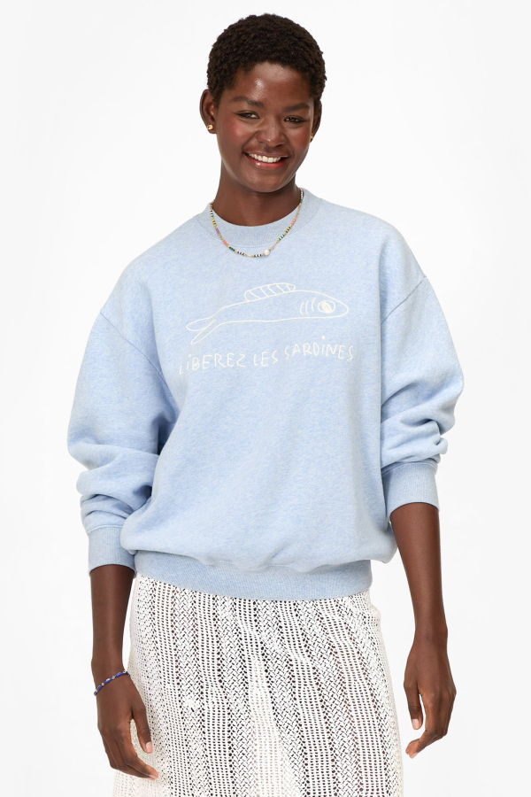 Clare V. Liberez Les Sardines Sweatshirt - Heather Blue