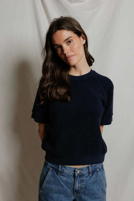 Taiga Takahashi Silk LOT. 505 V-Neck Sweater - Navy | Garmentory