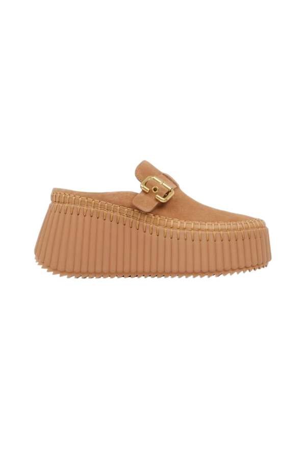 Chlo Nama Wedge Mules - Pottery Brown