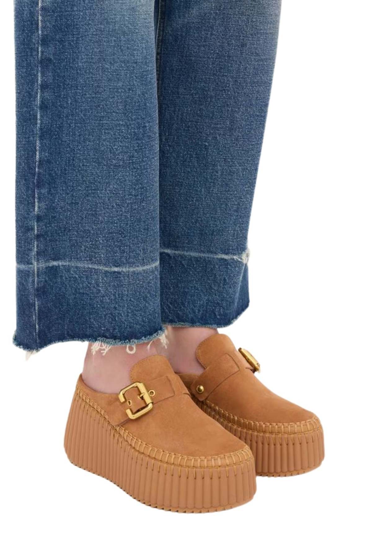 Chloé Nama Wedge Mules - Pottery Brown - Image 3 of 6
