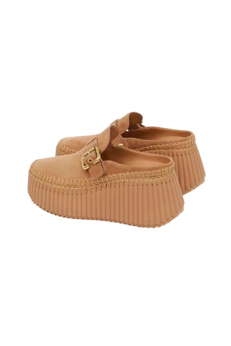 Chlo Nama Wedge Mules - Pottery Brown