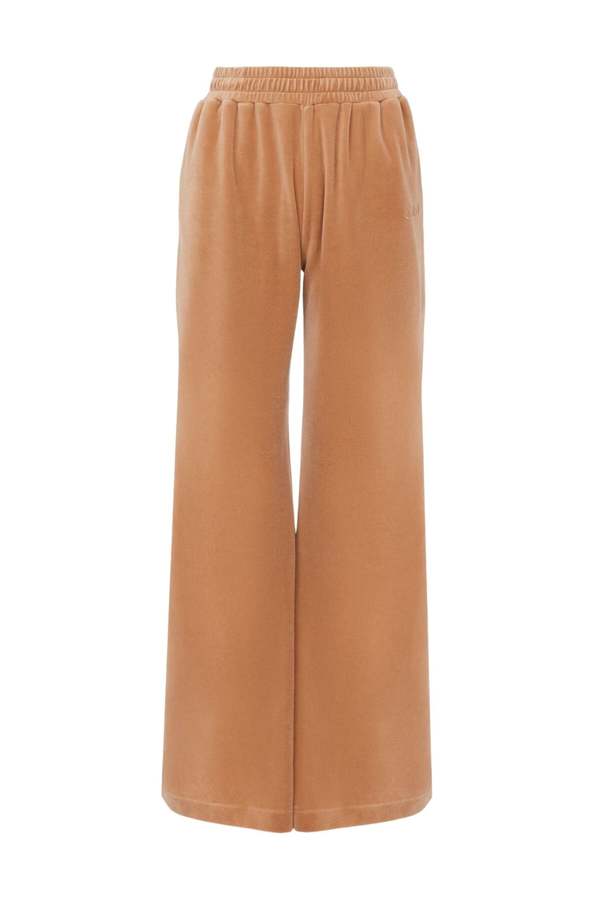 Chlo Wide-Leg Velvet Jersey Tracksuit Pants - Smoked Ochre