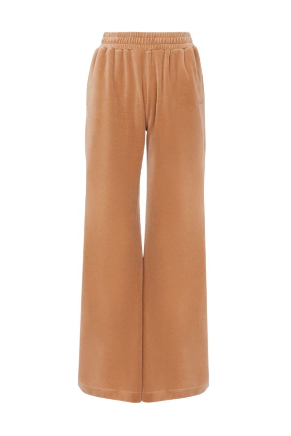 Chloé Wide-Leg Velvet Jersey Tracksuit Pants - Smoked Ochre