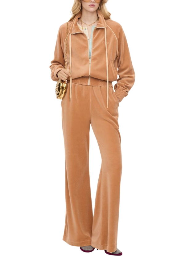 Chloé Wide-Leg Velvet Jersey Tracksuit Pants - Smoked Ochre