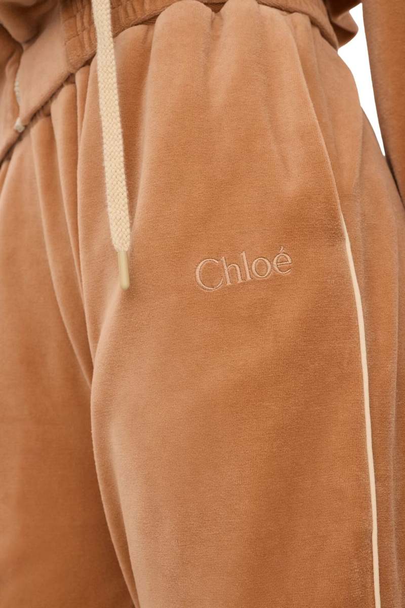 Chlo Wide-Leg Velvet Jersey Tracksuit Pants - Smoked Ochre