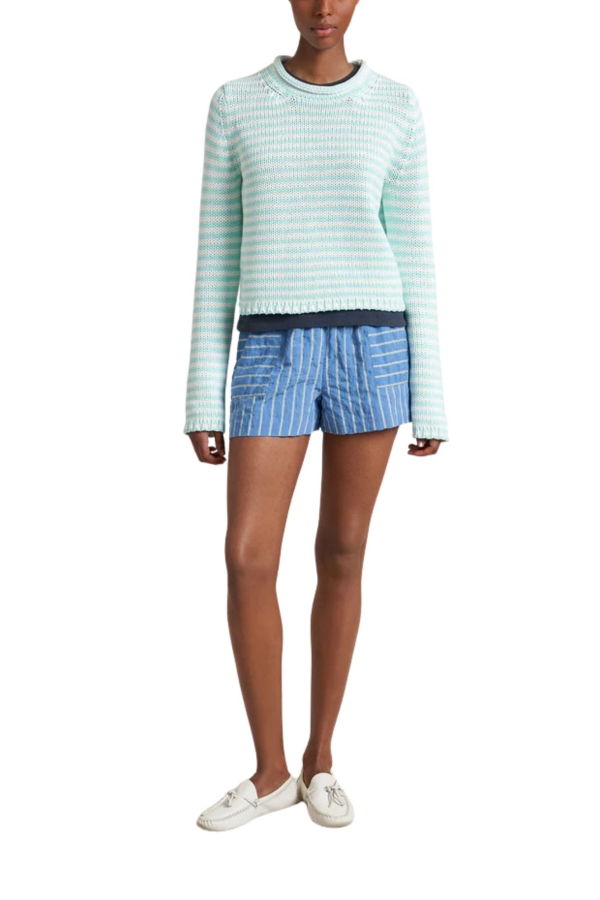 La Ligne Fine Stripe Mini Marina Sweater - Aqua/Ivory