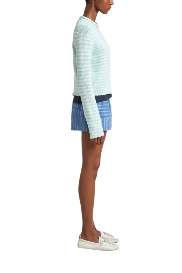 La Ligne Fine Stripe Mini Marina Sweater - Aqua/Ivory