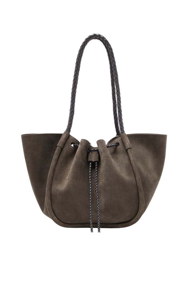 Proenza Schouler Large Ruched Tote in Suede and Braided Calf - Graphite 023 Proenza Schouler Large Ruched Tote in Suede and Braided Calf - Graphite 023