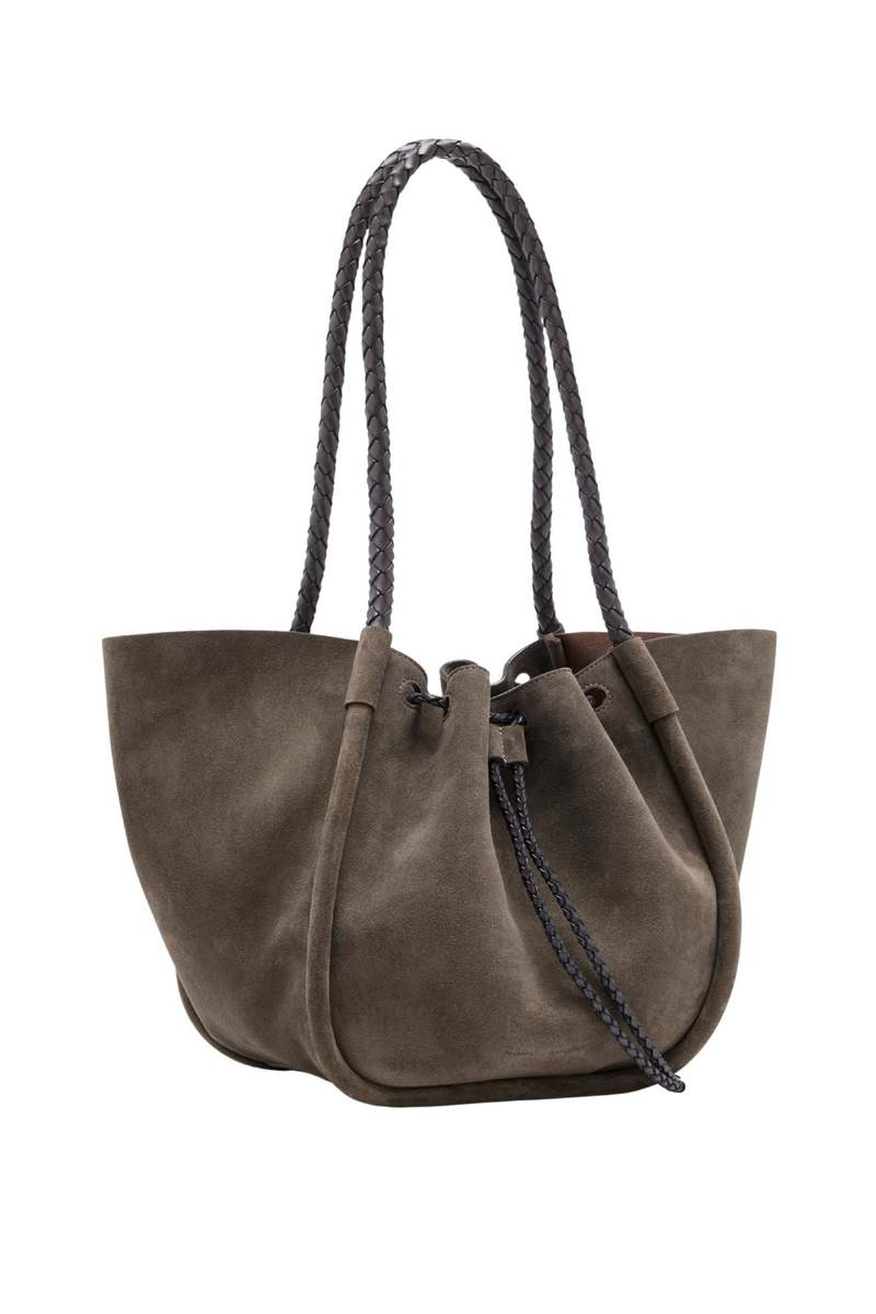 Proenza Schouler Large Ruched Tote in Suede and Braided Calf - Graphite 023