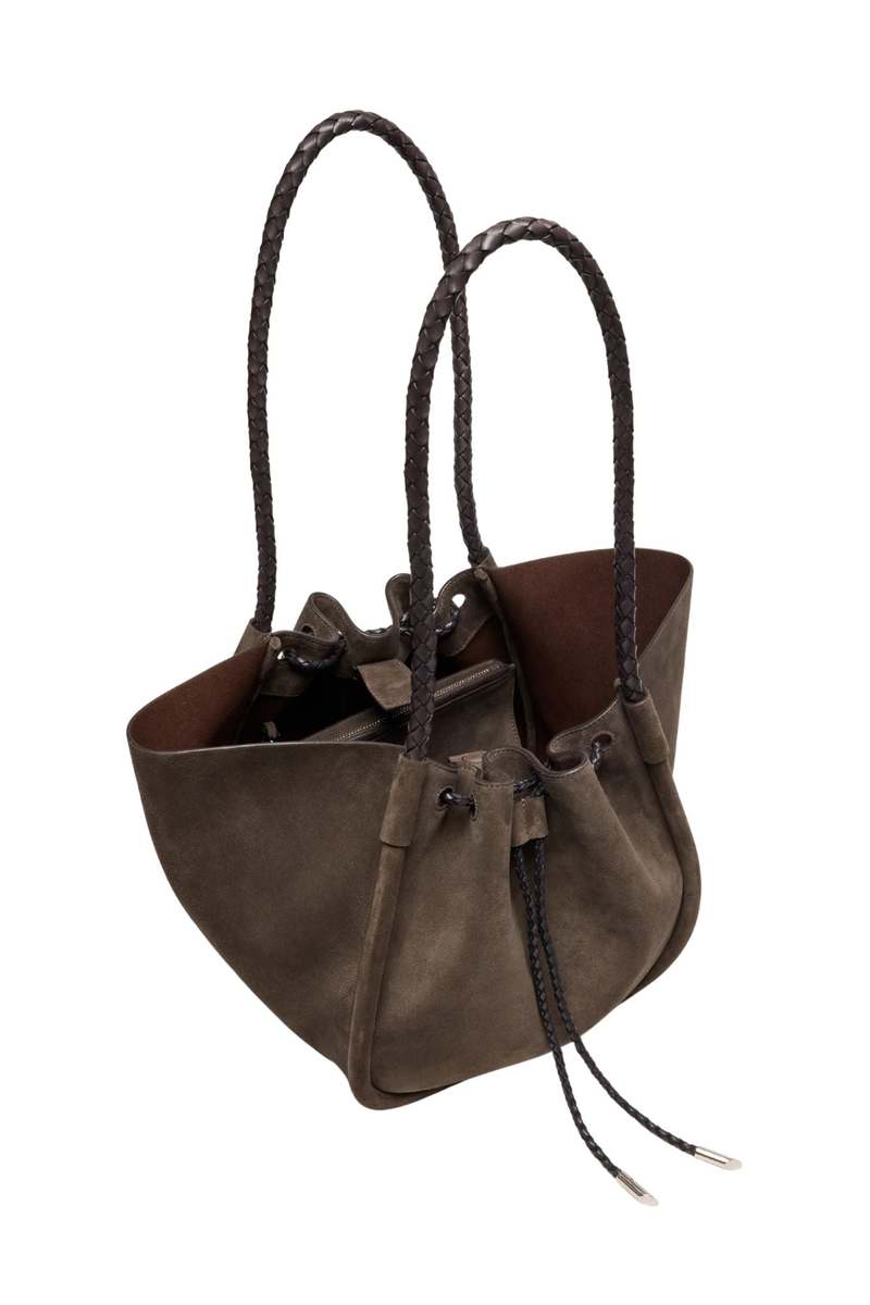 Proenza Schouler Large Ruched Tote in Suede and Braided Calf - Graphite 023