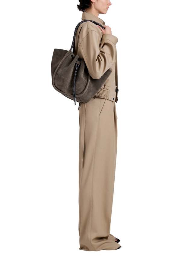 Proenza Schouler Large Ruched Tote in Suede and Braided Calf - Graphite 023