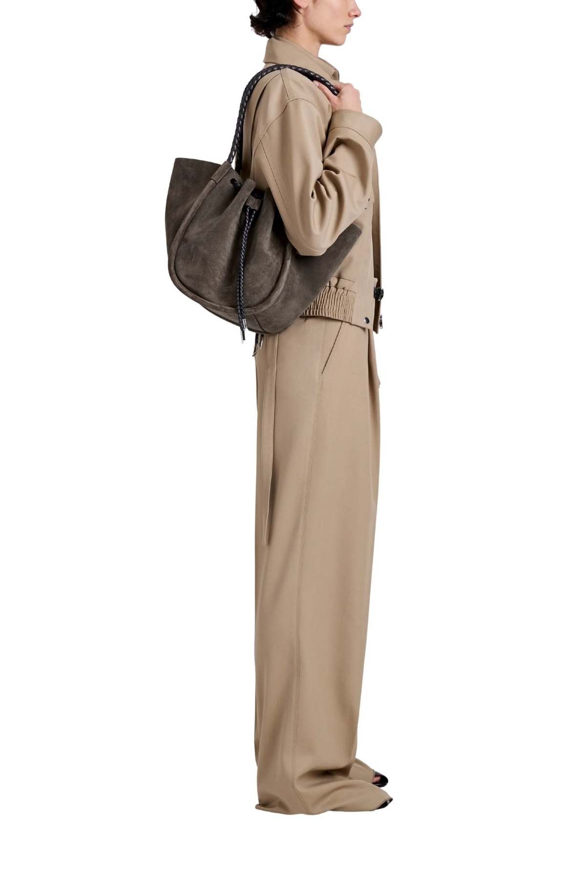 Proenza Schouler Large Ruched Tote in Suede and Braided Calf - Graphite 023 - Image 5 of 5