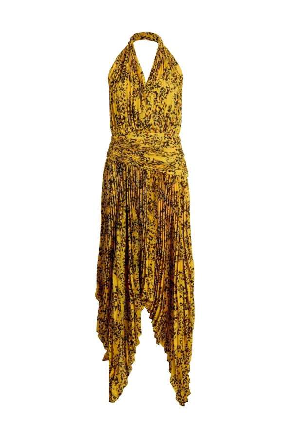 Proenza Schouler Paulina Dress in Pleated Georgette - Gold Multi 709