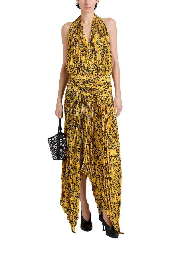 Proenza Schouler Paulina Dress in Pleated Georgette - Gold Multi 709