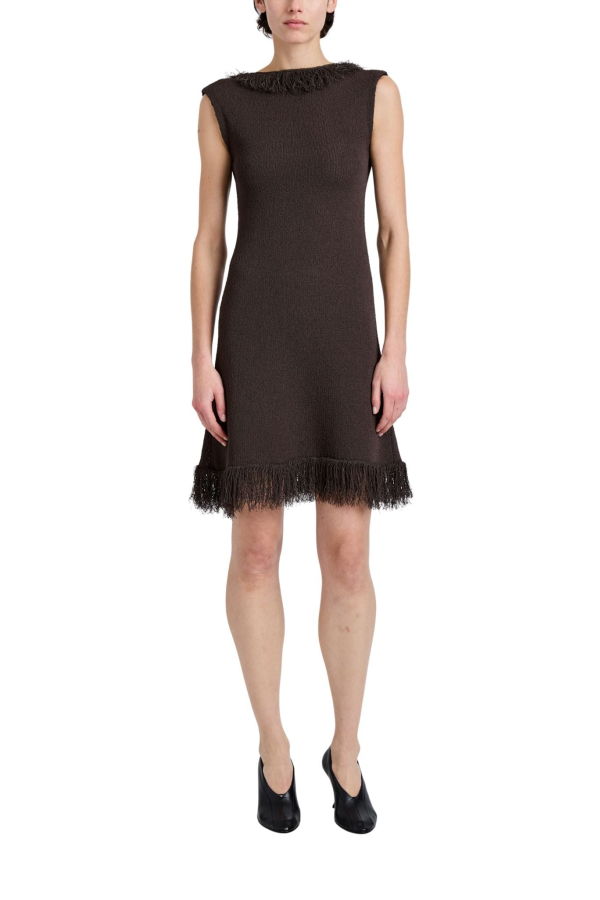 Proenza Schouler Saski Dress in Cotton in Textured Fringe Intarsia - Earth 205