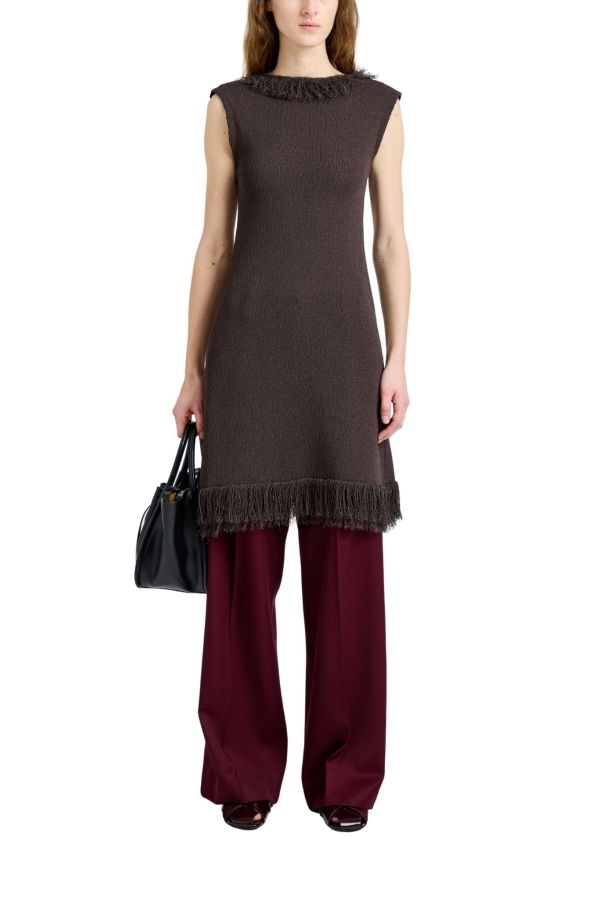 Proenza Schouler Saski Dress in Cotton in Textured Fringe Intarsia - Earth 205