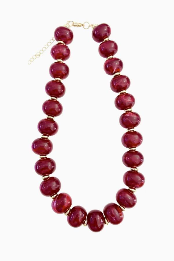 Gemelli Marble Chunky Beaded Necklace - Red