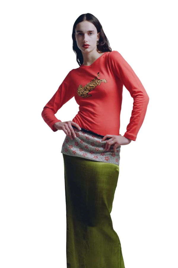 TIGRA TIGRA Hand Painted Tiger Long Sleeve T-Shirt - Apple Red