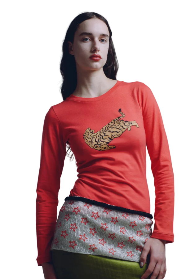 TIGRA TIGRA Hand Painted Tiger Long Sleeve T-Shirt - Apple Red