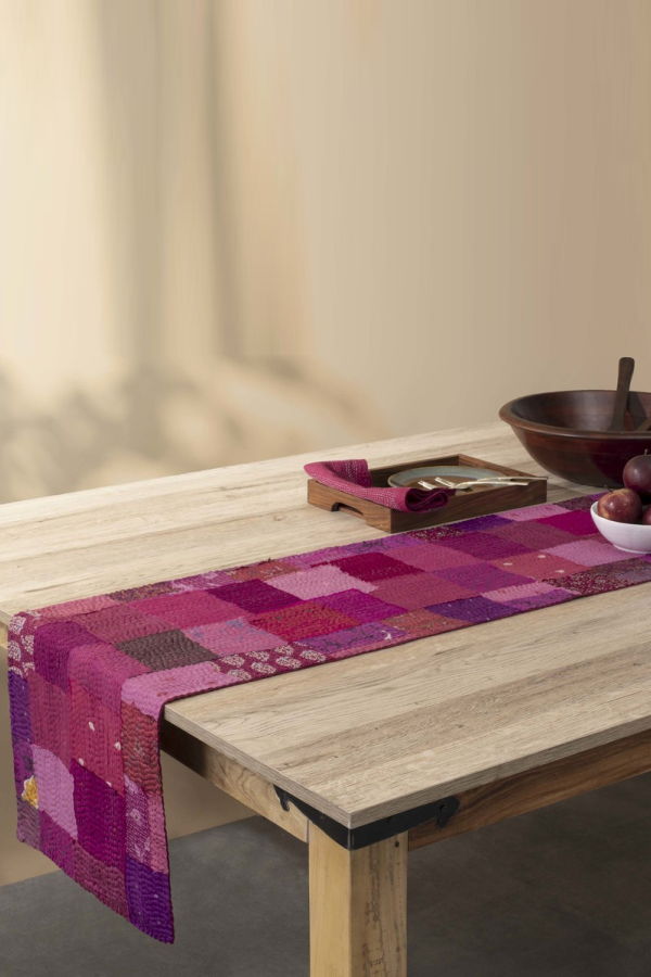 Maison Mieko Printed Fray Patch Kantha Runner