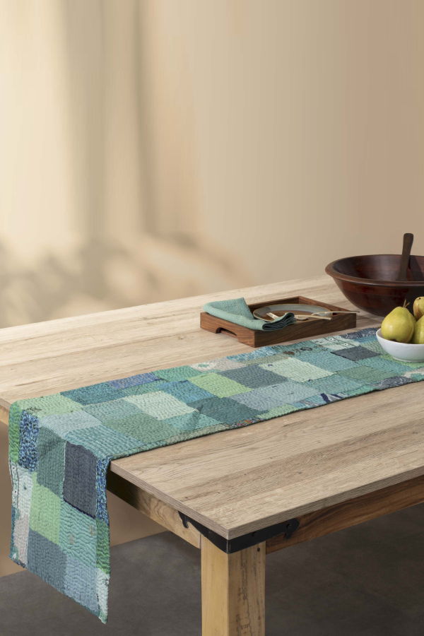 Maison Mieko Printed Fray Patch Table Runner