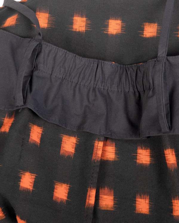 LWN Neri Slip Flame Pixel Handloom Ikat Dress