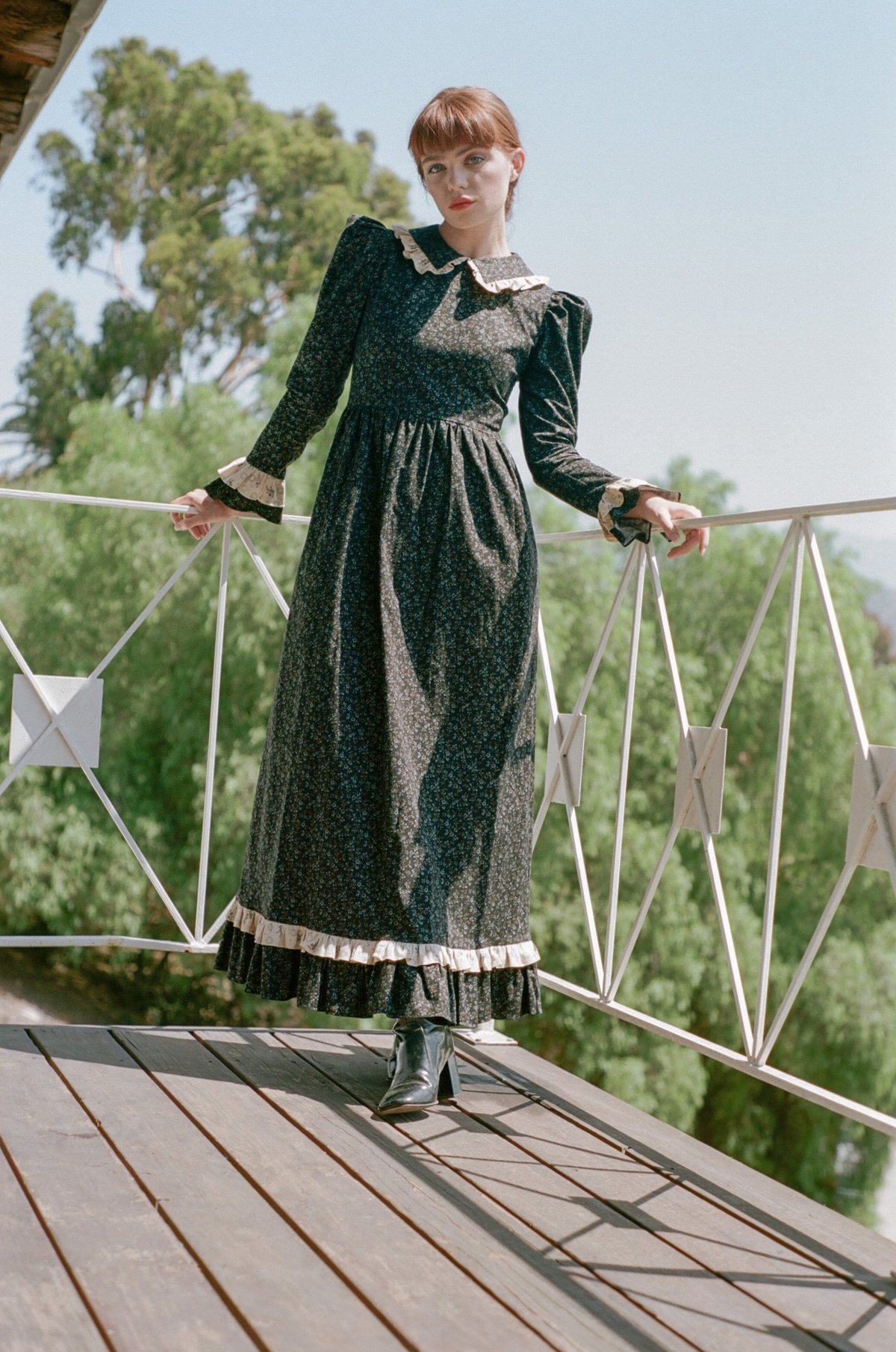 BATSHEVA Long Prairie Dress - Black Floral