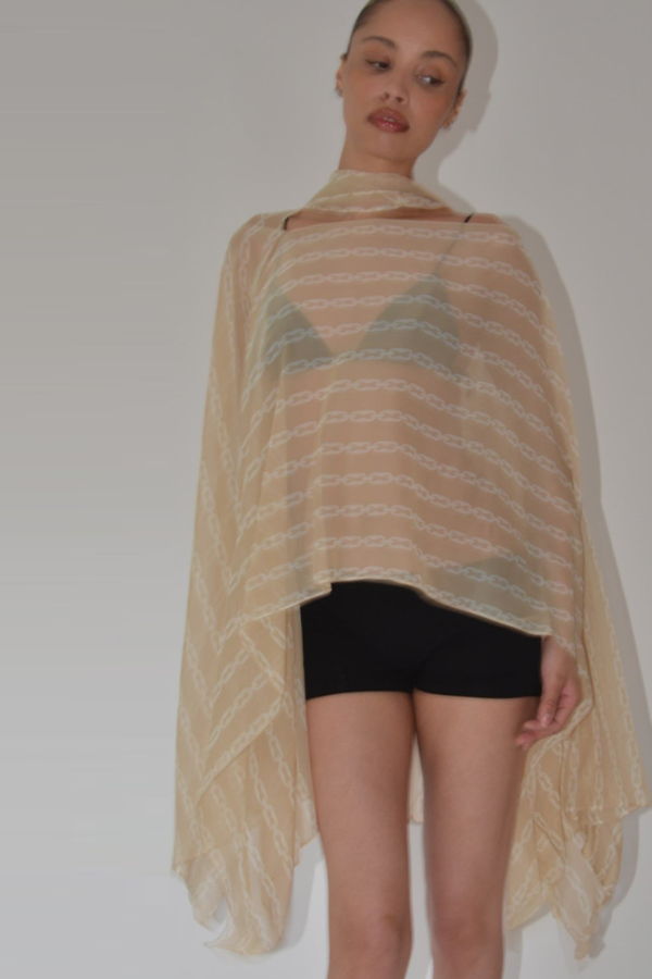KAT ZARRA Silk Smoke Caftan - Cream Chain