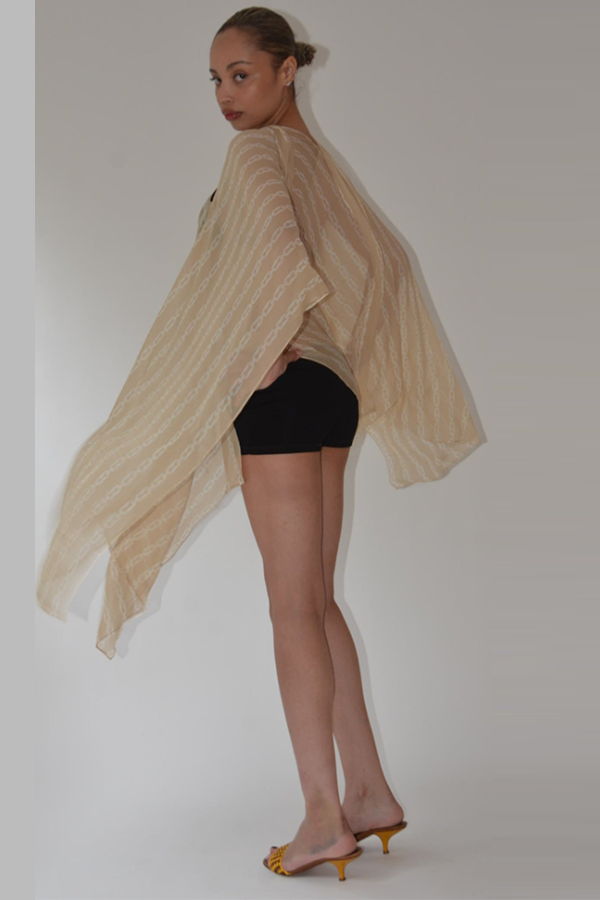 KAT ZARRA Silk Smoke Caftan - Cream Chain