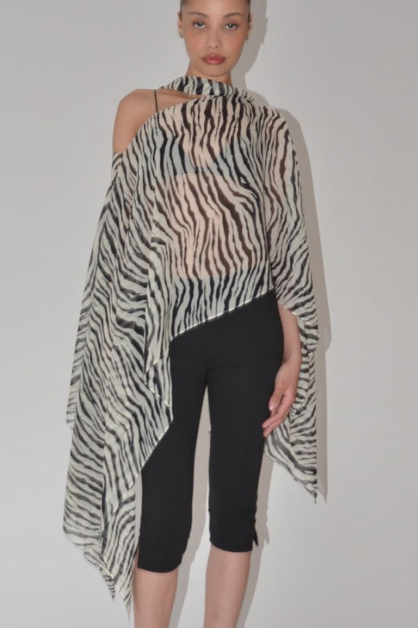 KAT ZARRA Silk Smoke Caftan Top - Zebra