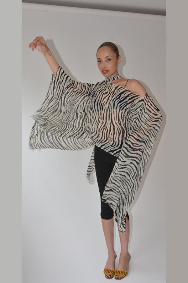 KAT ZARRA Silk Smoke Caftan Top - Zebra