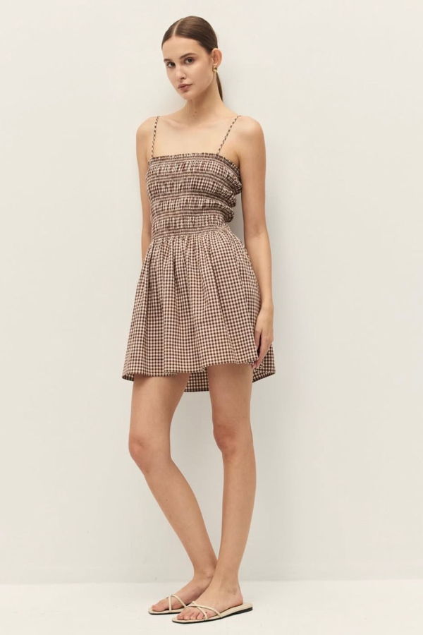 elodie Yuki Mini Dress - Brown Gingham