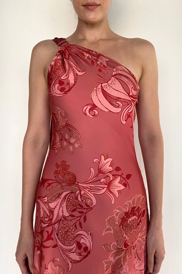Hemant & Nandita One Shoulder Sash Dress - Coral