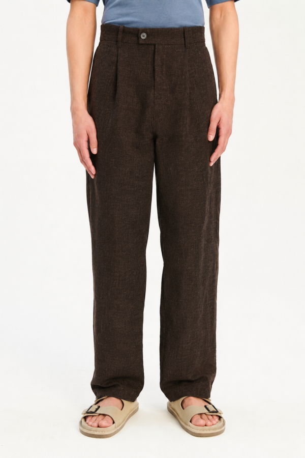 Delikatessen Amsterdam Trousers in a Brown Italian Blend of Cotton and Linen