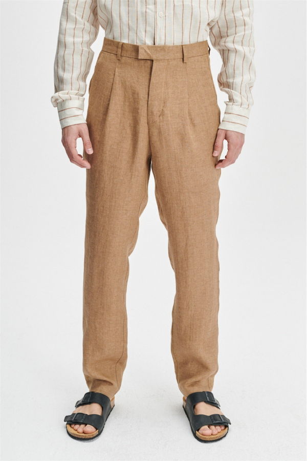 Delikatessen Traceable Italian Linen by Albini Bohemian Trousers - Light Brown