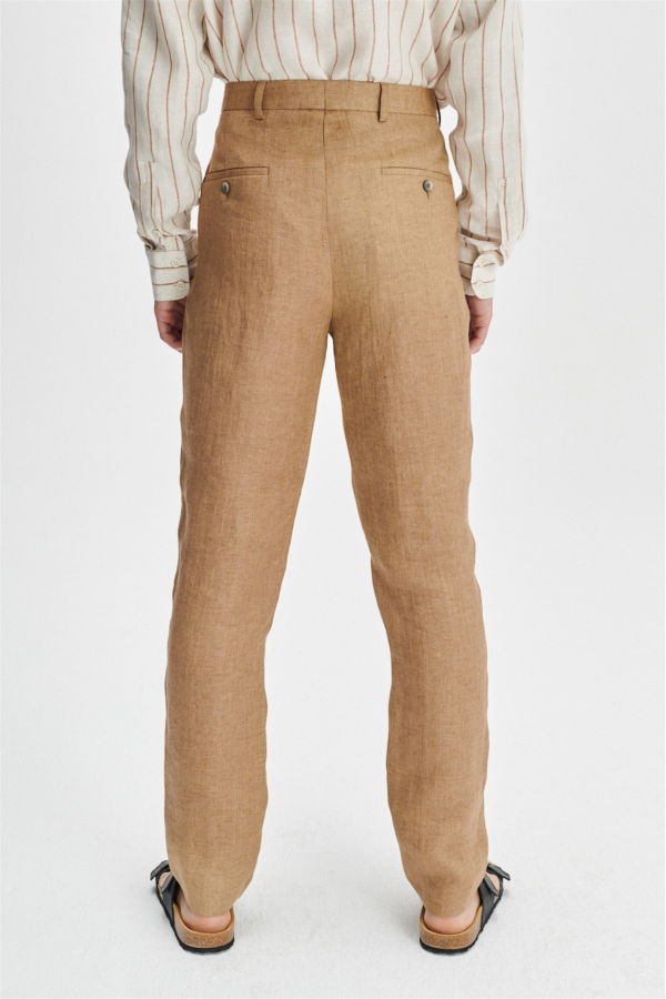 Delikatessen Traceable Italian Linen by Albini Bohemian Trousers - Light Brown