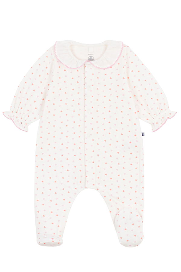 KIDS Petit Bateau Baby Collared Heart Print Pyjamas - White