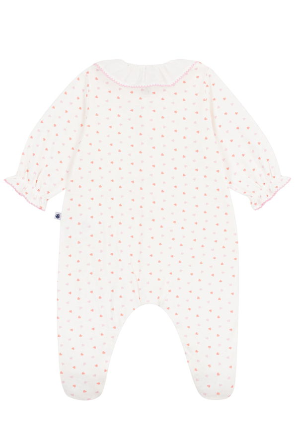 KIDS Petit Bateau Baby Collared Heart Print Pyjamas - White