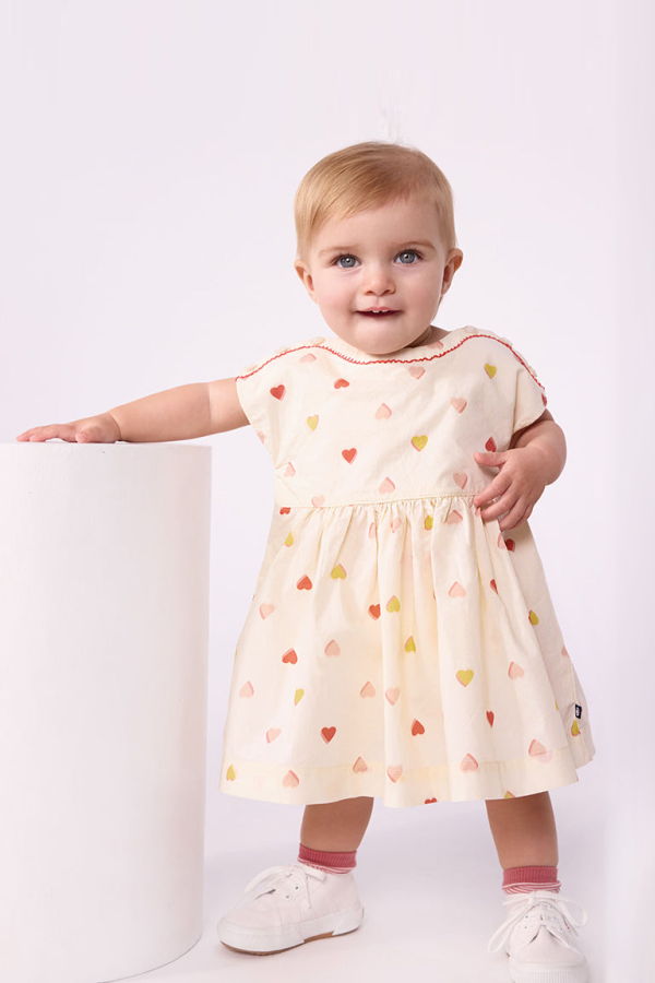 KIDS Petit Bateau Baby Heart Print Dress With Bloomers - Cream