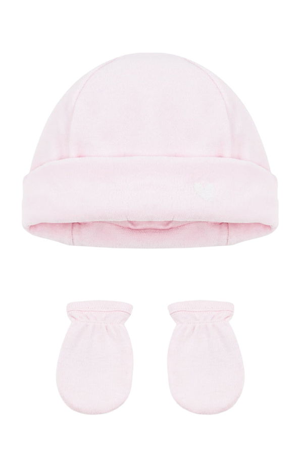 KIDS Petit Bateau Baby Hat and Mittens Set - Barely Pink