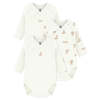 KIDS Petit Bateau Baby Set Of Three Wrap Bodysuits With Brown Bear Print - White - Thumbnail 1