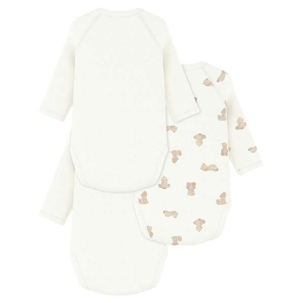 KIDS Petit Bateau Baby Set Of Three Wrap Bodysuits With Brown Bear Print - White