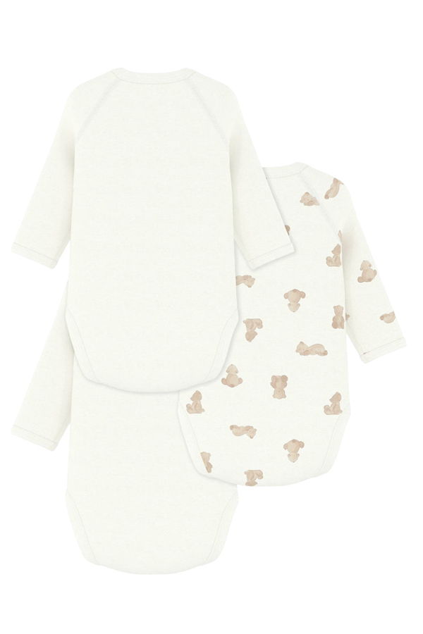 KIDS Petit Bateau Baby Set Of Three Wrap Bodysuits With Brown Bear Print - White