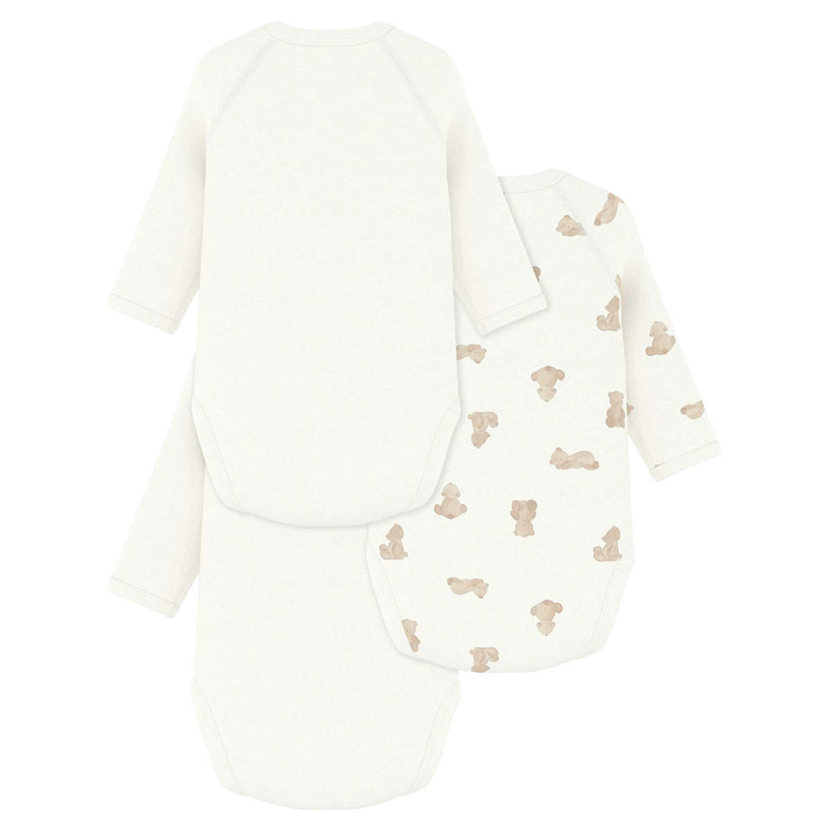 KIDS Petit Bateau Baby Set Of Three Wrap Bodysuits With Brown Bear Print - White - Image 2 of 3