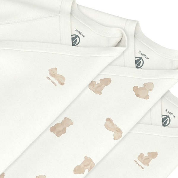 KIDS Petit Bateau Baby Set Of Three Wrap Bodysuits With Brown Bear Print - White