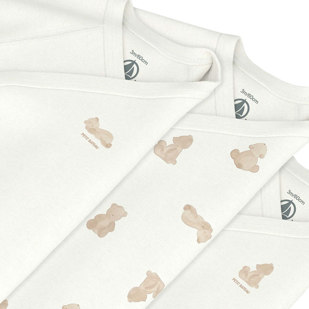 KIDS Petit Bateau Baby Set Of Three Wrap Bodysuits With Brown Bear Print - White - Image 3 of 3