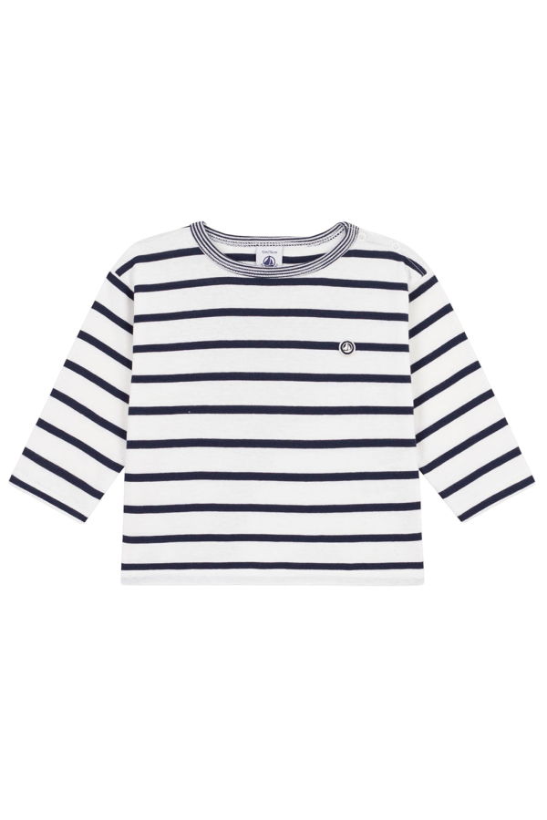 KIDS Petit Bateau Baby T-Shirt White and Smoking Blue Stripes
