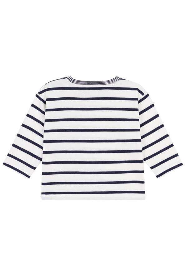KIDS Petit Bateau Baby T-Shirt White and Smoking Blue Stripes